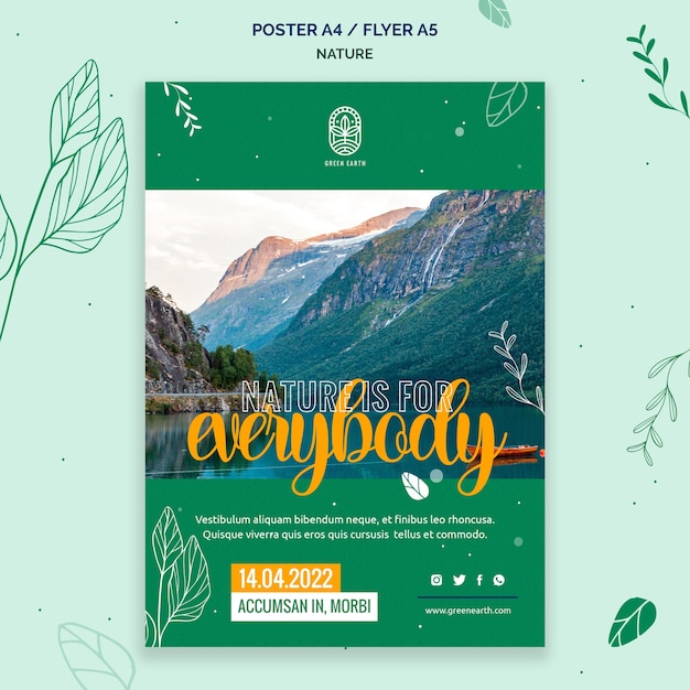 Free PSD poster template for nature with wild life landscape