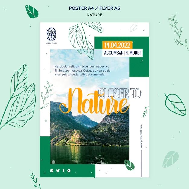 Free PSD poster template for nature with wild life landscape