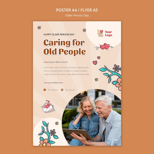 Poster template for older people assistance and care