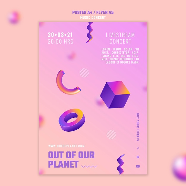 Free PSD poster template of out of our planet music concert