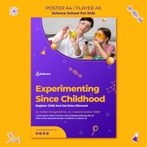 Free PSD poster template for science school for children