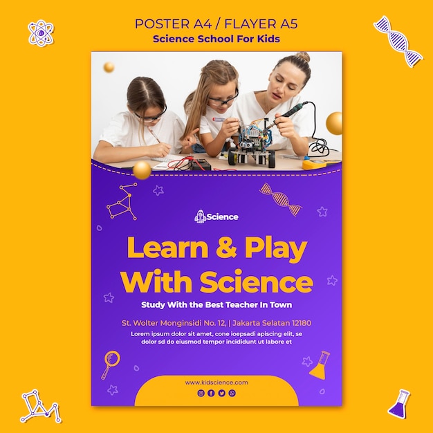 Free PSD poster template for science school for children