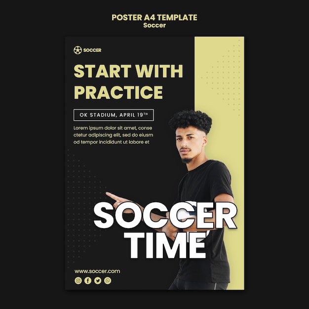 Free PSD poster template for soccer with male player