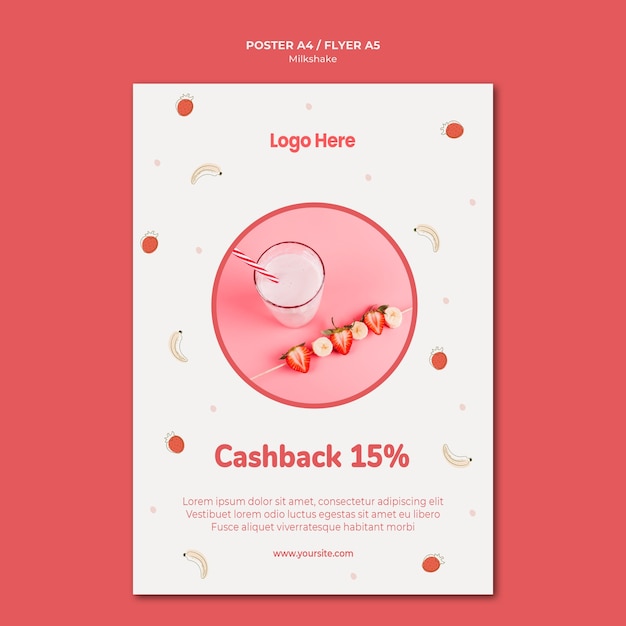 Free PSD poster template for strawberry milkshake