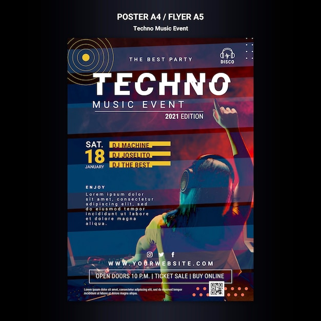 Poster template for techno music night party