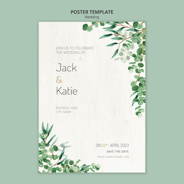 Poster template for wedding with leaves