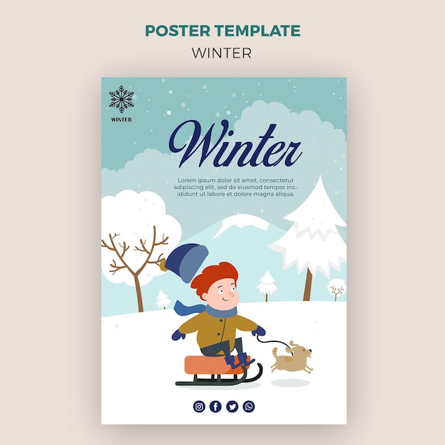 Free PSD poster template for winder with kid and dog