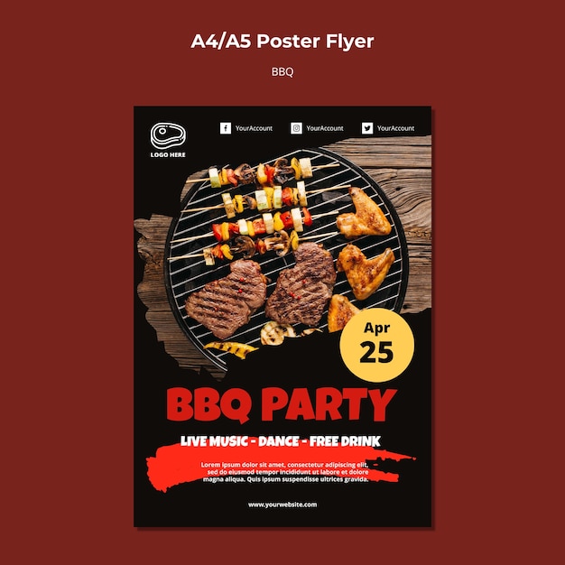 Free PSD poster template with barbeque theme