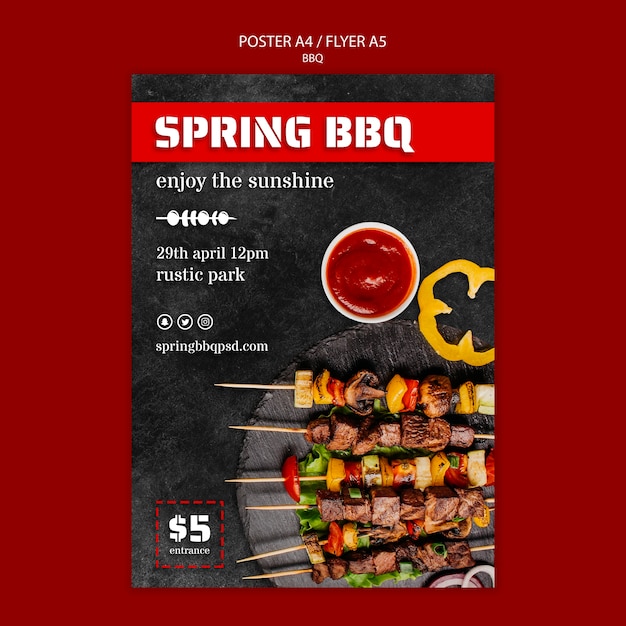 Free PSD poster template with bbq concept