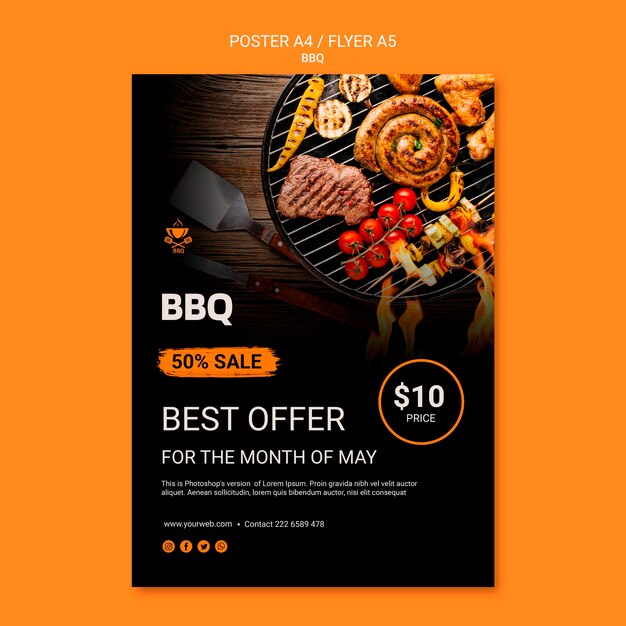 Free PSD poster template with bbq concept