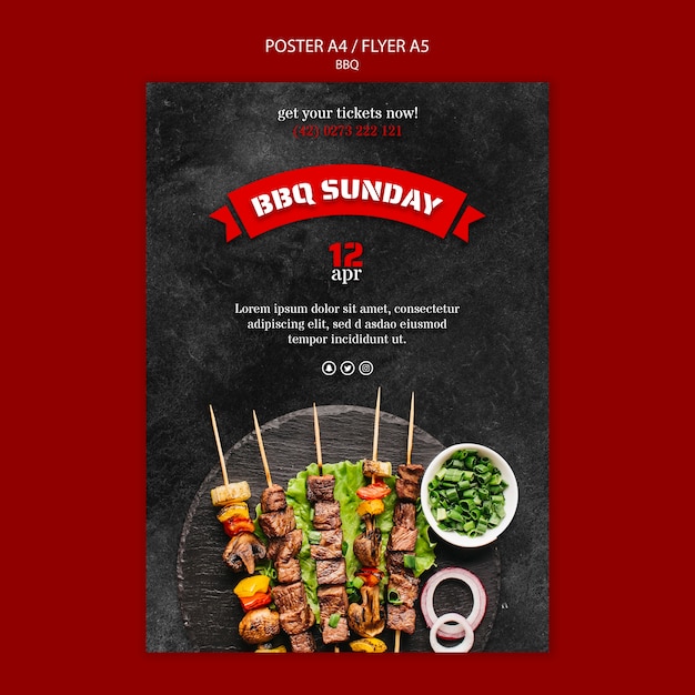 Free PSD poster template with bbq design