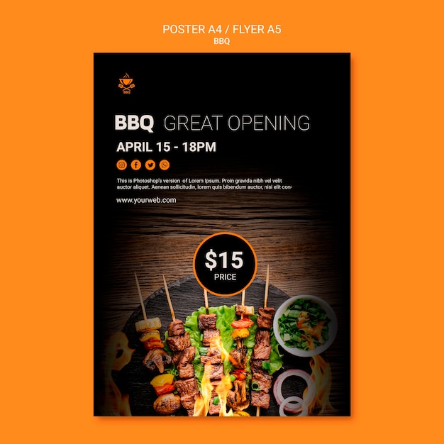 Free PSD poster template with bbq