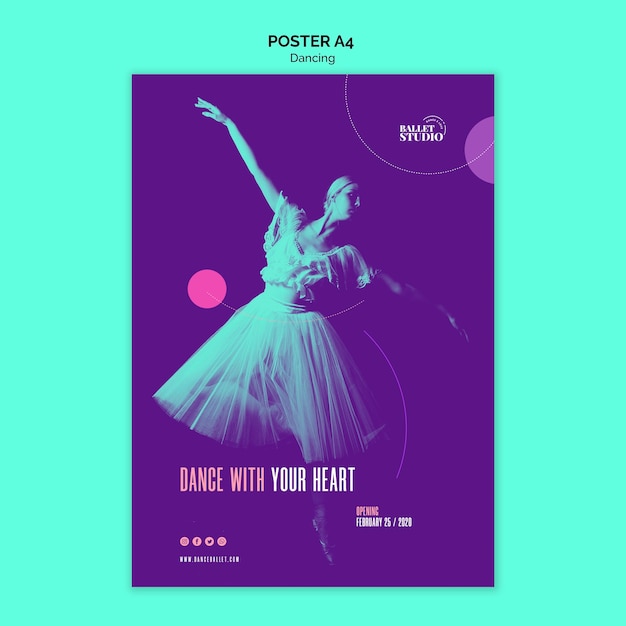 Free PSD poster template with dancing theme