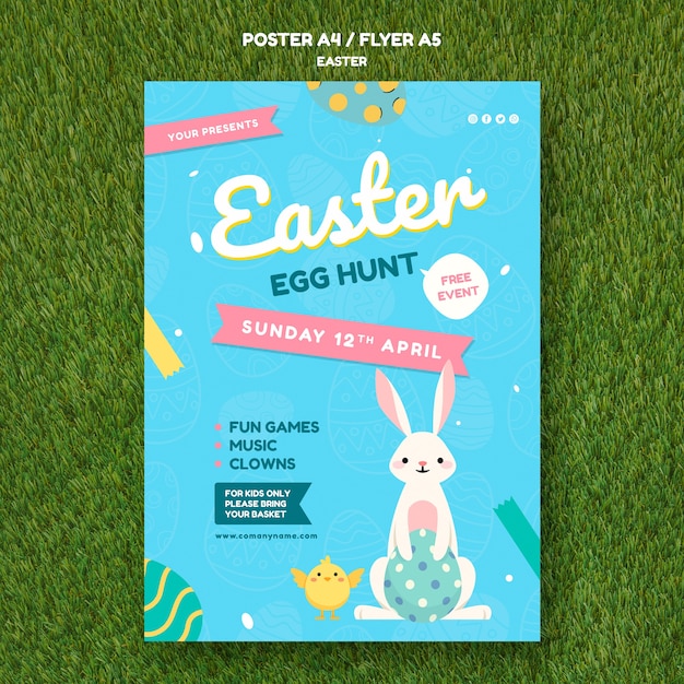 Free PSD poster template with easter day concept