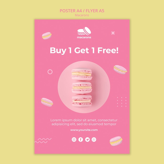 Free PSD poster template with macarons concept