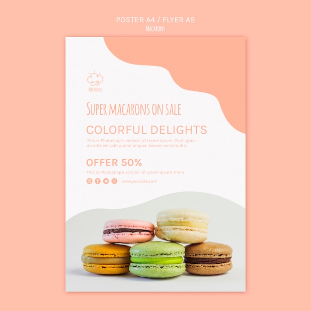 Free PSD poster template with macarons concept