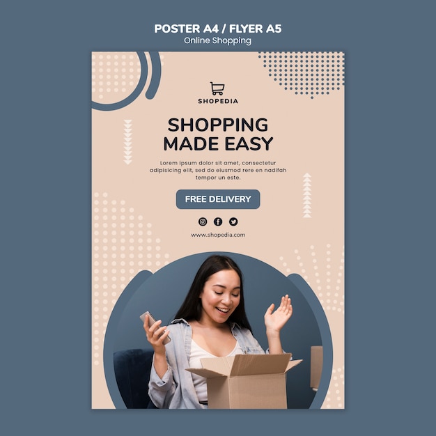 Poster template with online shopping concept