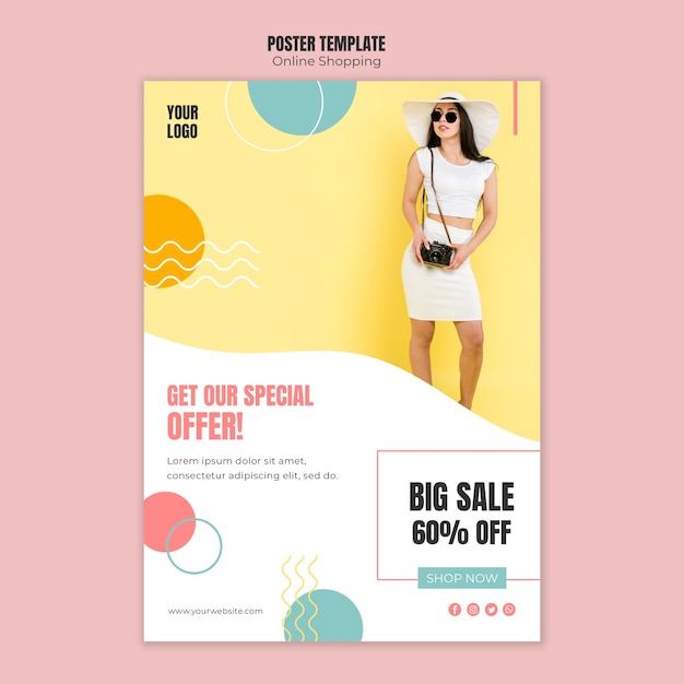 Poster template with online shopping theme