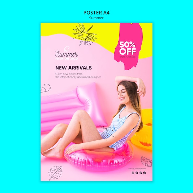 Free PSD poster template with summer sale