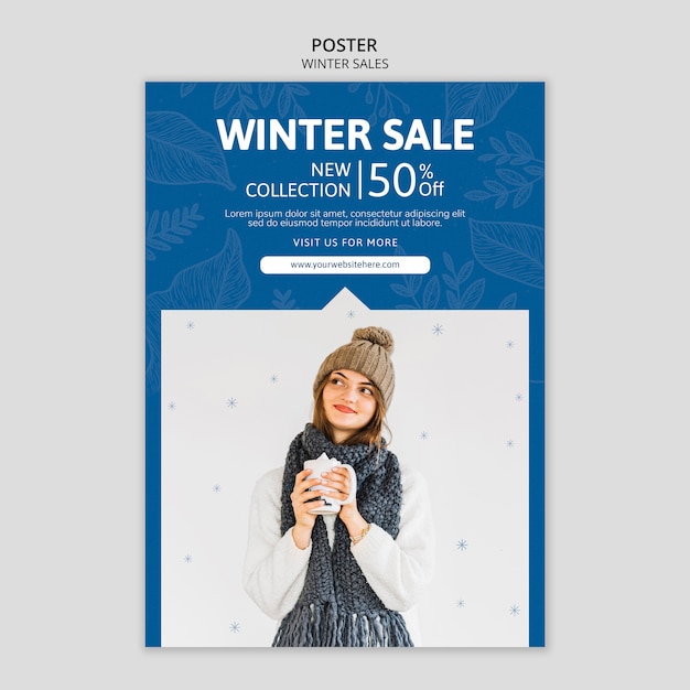 Free PSD poster template with winter sales