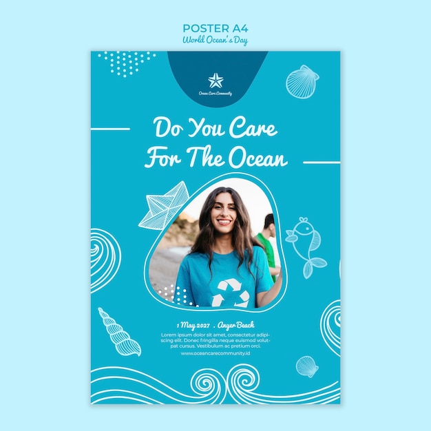 Poster template with world ocean day theme