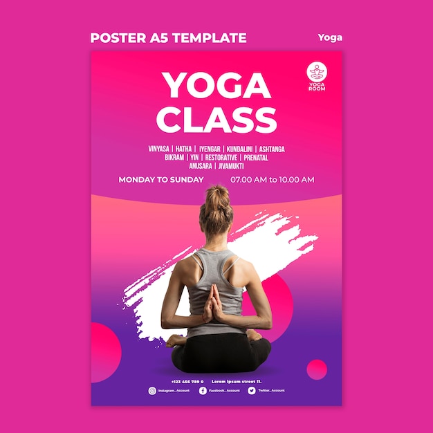 Poster template for yoga class with woman