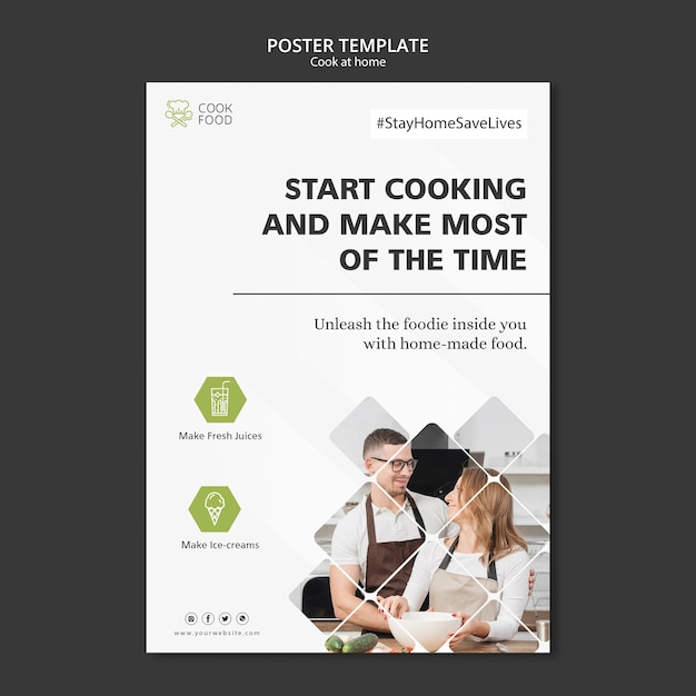 Free PSD poster with cooking at home template