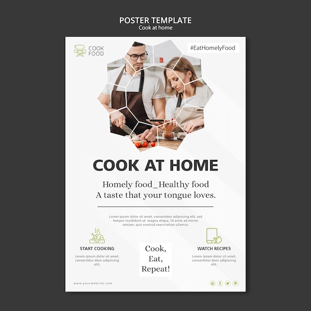 Free PSD poster with cooking at home