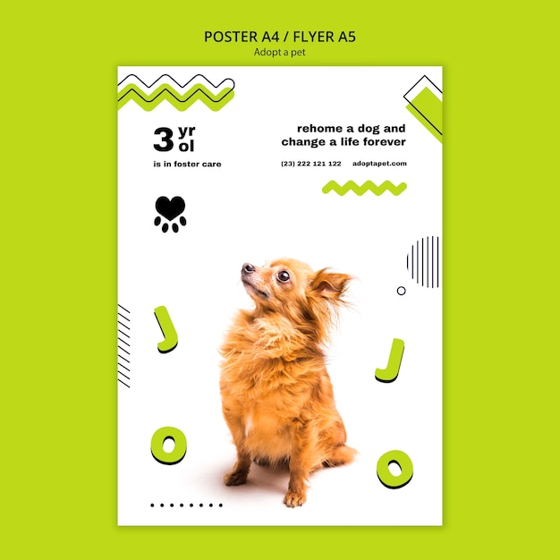 Free PSD poster with pet adoption concept