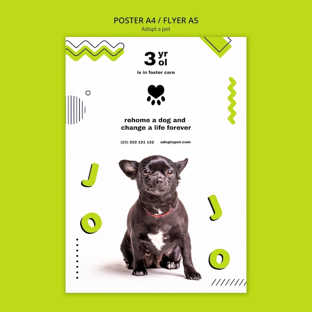 Free PSD poster with pet adoption template design