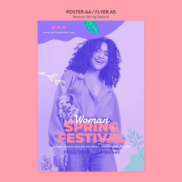 Poster with woman spring festival concept