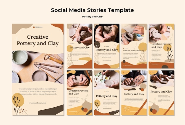 Free PSD pottery and clay social media stories template