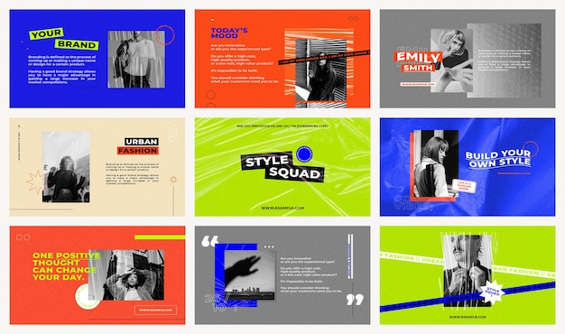 Free PSD presentation templates psd set with retro color backgrounds for fashion and trends influencers concept