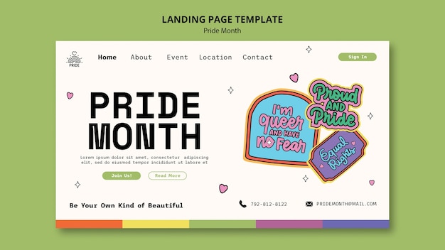 Free PSD pride month celebration landing page template