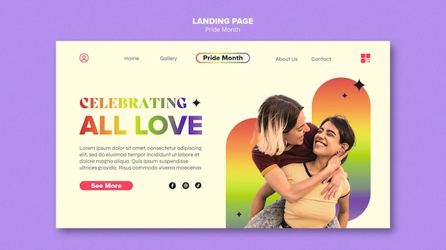 Free PSD pride month celebration landing page template