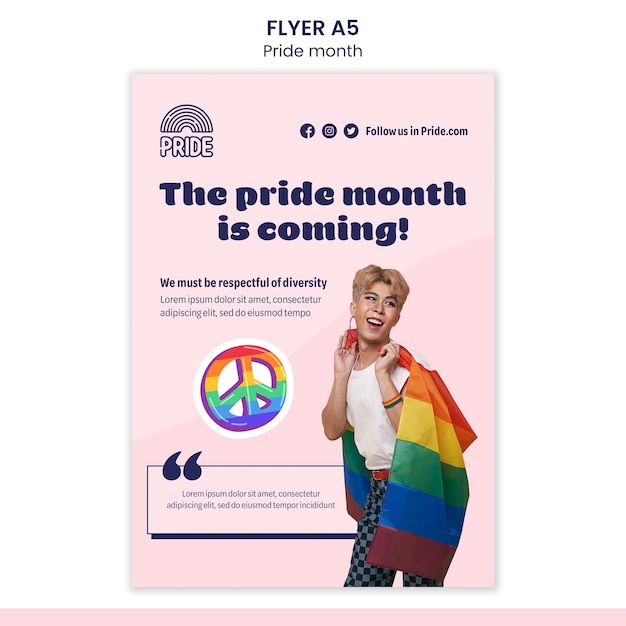 Free PSD pride month vertical flyer template with lgbt person