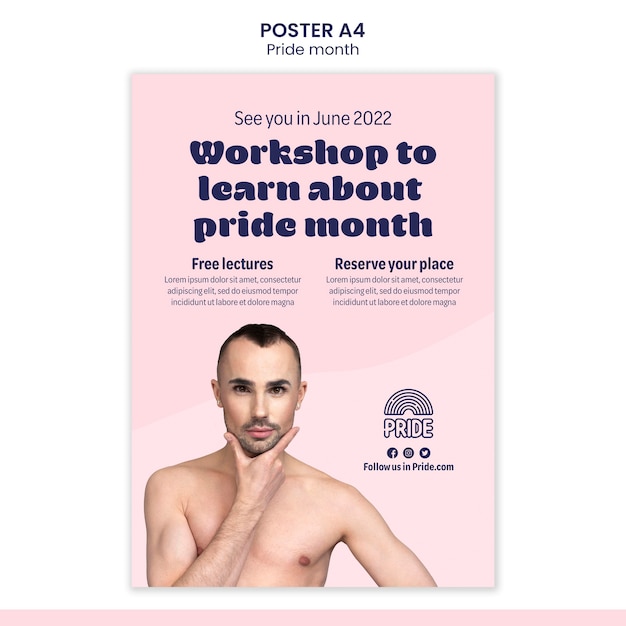 Free PSD pride month vertical poster template with lgbt person