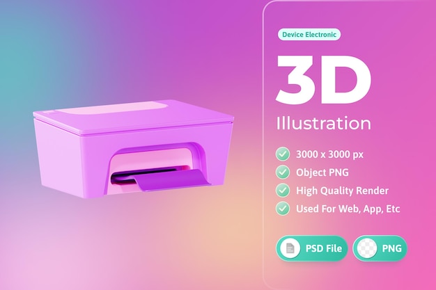 Free PSD printer electronic device 3d illustration