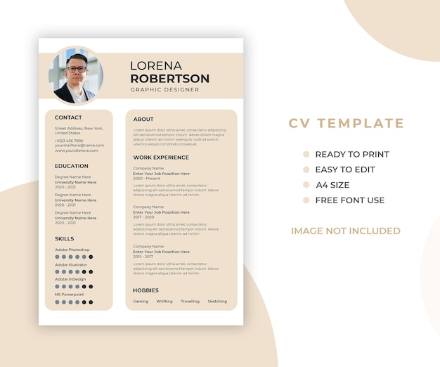 Free PSD professional minimal and modern resume or cv template