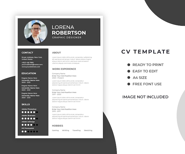 Free PSD professional minimal and modern resume or cv template