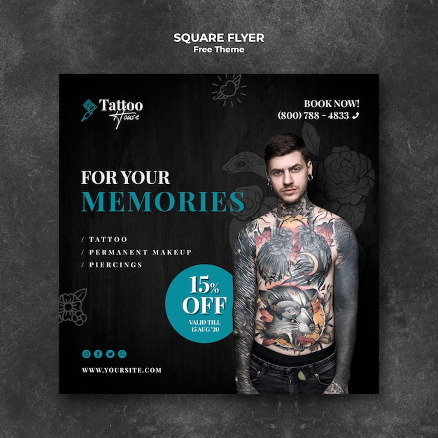 Free PSD professional tattoo studio square flyer