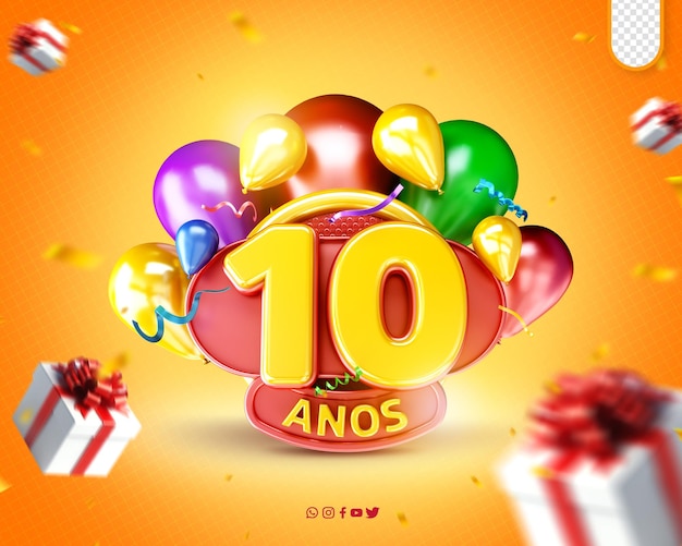 Free PSD promotional logo 10th anniversary celebration inauguration 10th anniversary