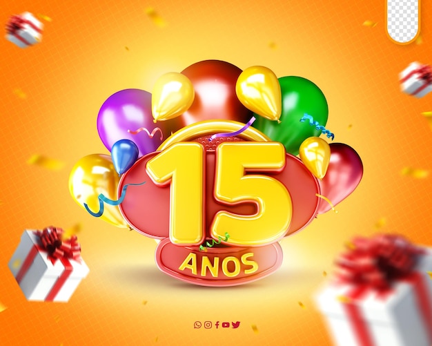 Free PSD promotional logo 15th anniversary celebration inauguration 15th anniversary