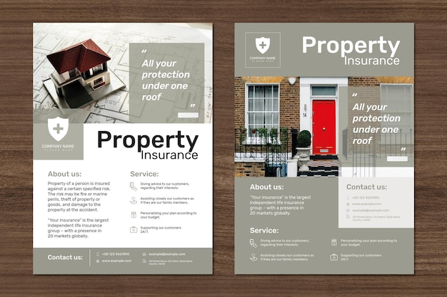 Property insurance template psd with editable text set