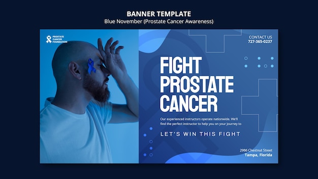 Prostate cancer awareness banner template in blue tones