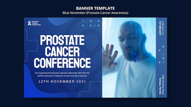 Prostate cancer awareness banner template in blue tones