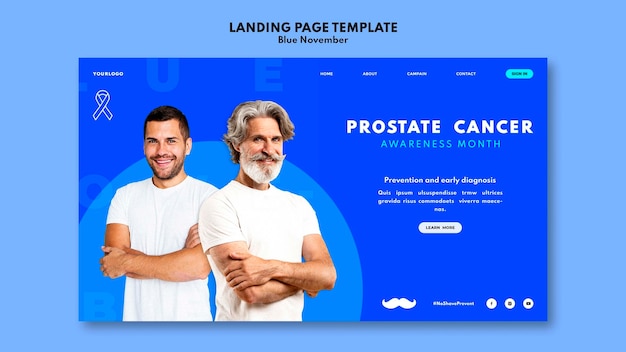 Prostate cancer awareness landing page template with blue details