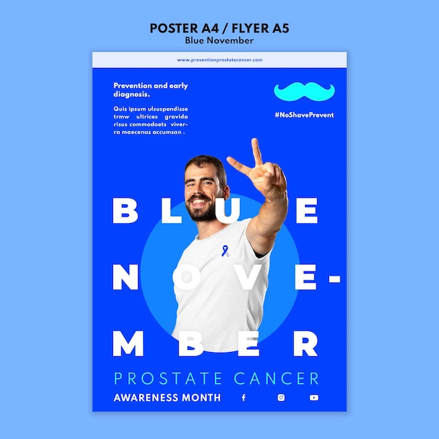 Prostate cancer awareness print template with blue details