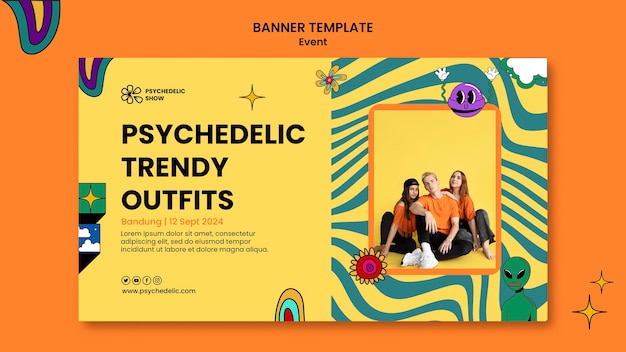 Psychedelic trendy outfits banner template