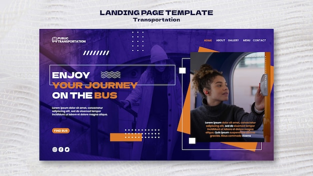 Public bus transportation landing page template with dots design